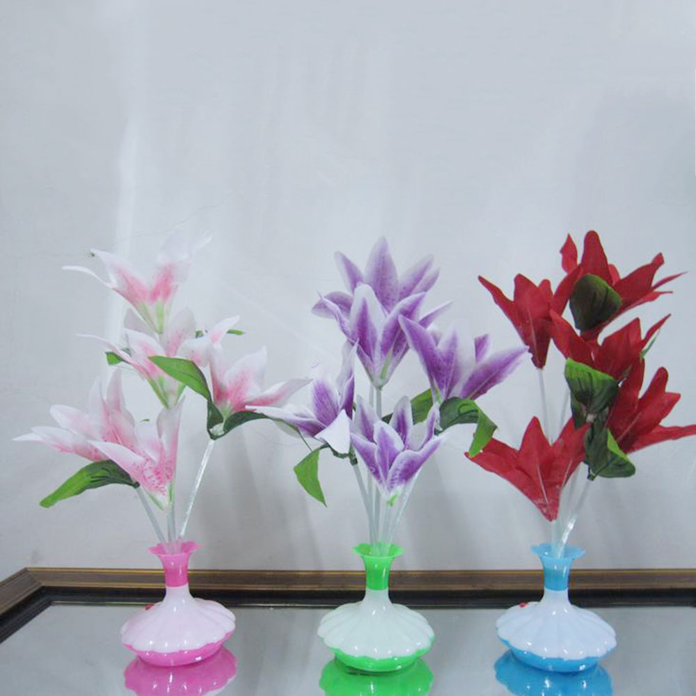 LED Glasvezel Lamp Bloem Lelie Vaas Nachtlampje Decoratie Kleurrijke