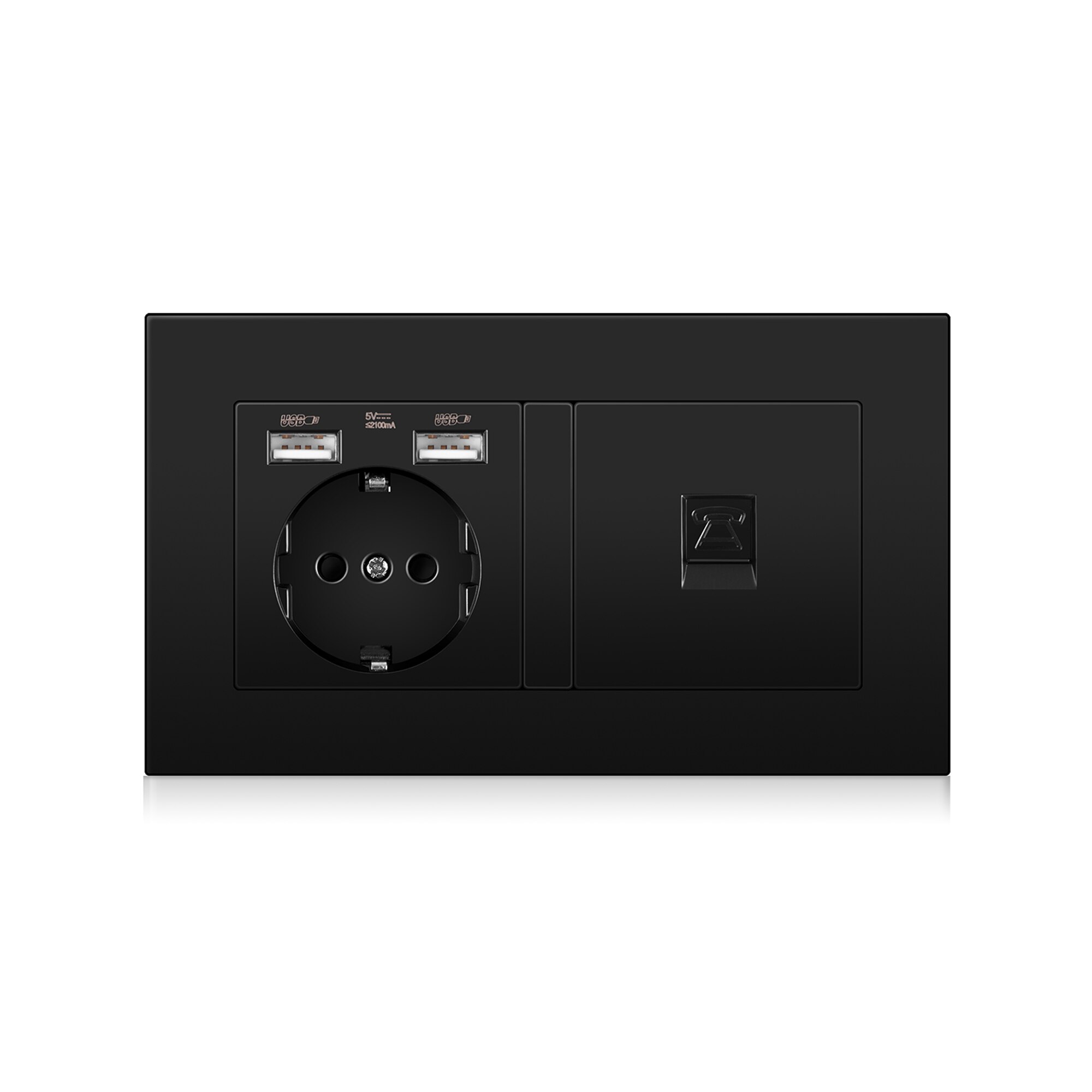 Germany home Wall Power Socket With DIY socket RJ45 switch TV computer Retardant PC panel 146*86mm Electricity outlet,Black: Socketphone