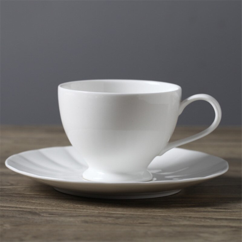 European Ceramic Minimalist Coffee Cup with Saucer Set White Porcelain Afternoon Teacup Latte Cappuccino Mug Drinkware: E
