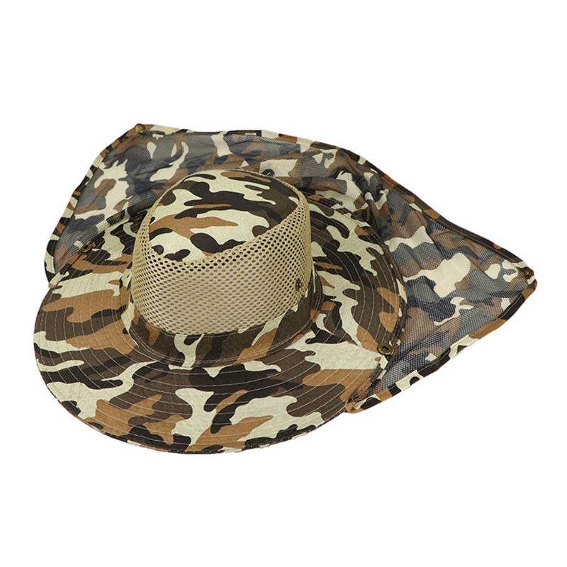 Men Women Summer Camouflage Floppy Bucket Hat with Mesh Neck Flap Protector Outdoor Hiking Fishing Wide Brim Boonie Cap: 5