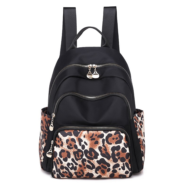 Backpack Female Multi-layer Leisure Oxford Backpack National Elephant Print Large Capacity Backpack for School Girls: Leopard