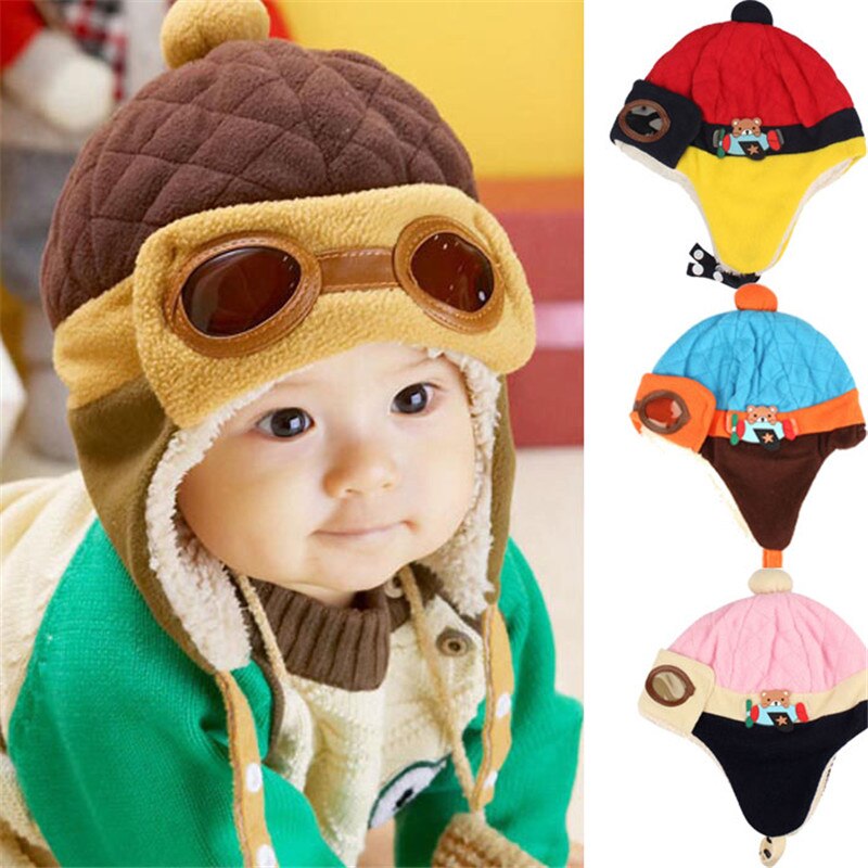 Winter Baby Kids Hoeden Lei Feng Cap Imiation Bont Jongen Meisje Winter Warm Glazen Beanie Pilot Haak Kind Oorklep Hoed katoen Blend