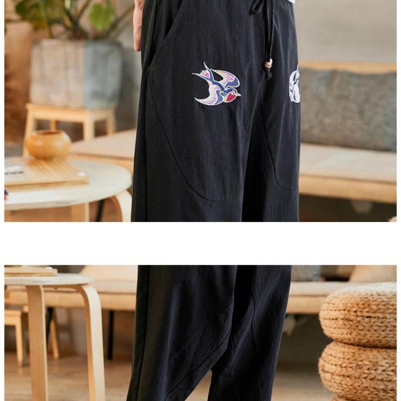 5xl herre bukser i skridtet sommer baggy hørbukser plus størrelse mandlige elastik talje swarrow print vilde ben cross bukser xxxxxl