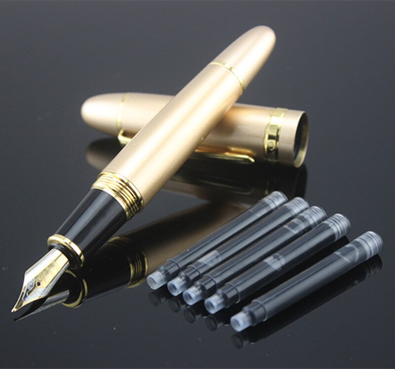JINHAO 159 0.7 mm Nib Metal Fountain Pen Black Lacquer Gold Trim Big Heavy signature Business office ink black Refill: Y / Bent Nib 1.0MM
