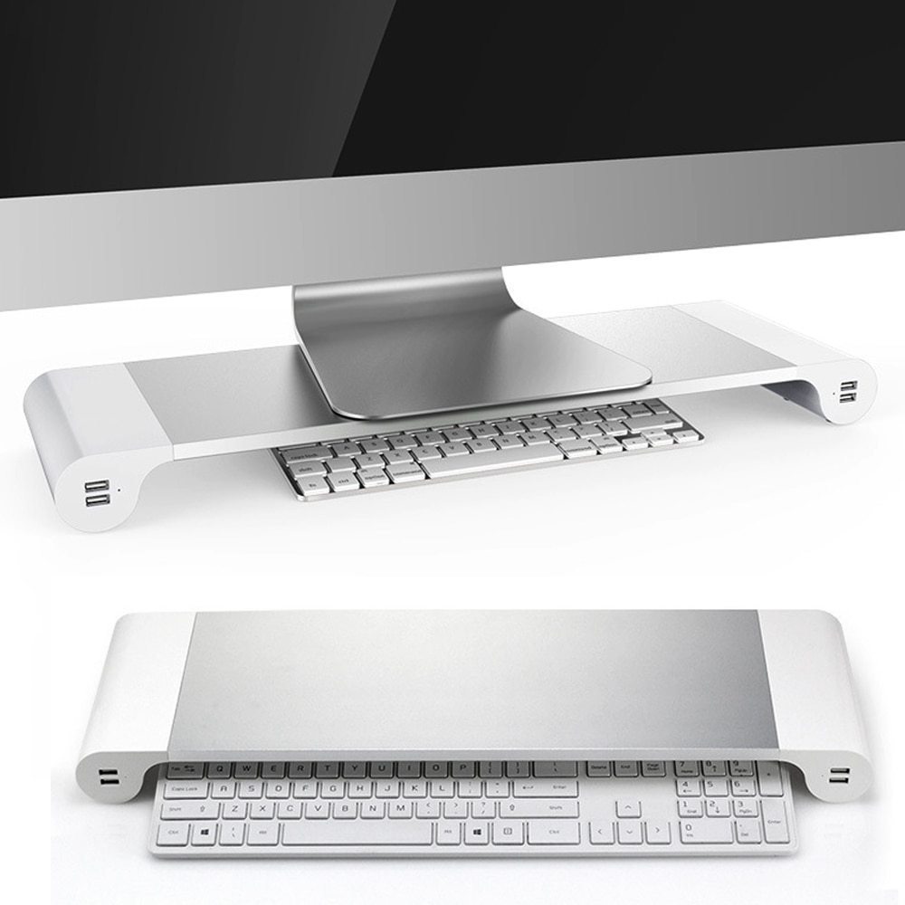 Aluminum Alloy 4 USB Ports Desktop Stand Space Bar Computer Laptop Monitor Dock Stand Riser for iMac MacBook EU US Plugs