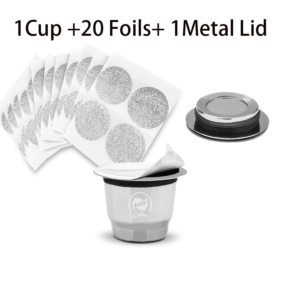 2 in 1Usage Nespresso Capsule Filter Refillable Crema Coffee Capsules Pods Compatible With Reusbale Lids Foils: 1Cup 2 kinds Lid