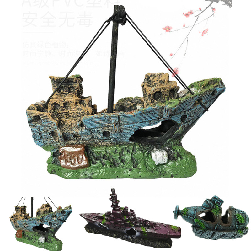 Aquarium Dekorationen Landschaft Piratenschiff Wrack Schiff Jahrgang Harz Stiefel Aquarium Zubehör Heimat Dekorationen
