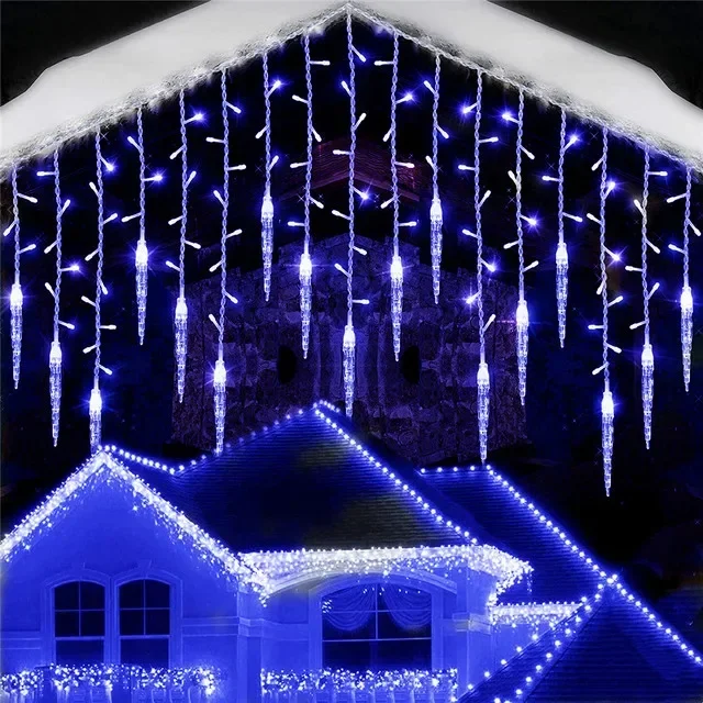 Straat Slinger Winter Festoen Led Licht Gordijn Ijspegel Slingers Voor Nieuwjaar Hangen 0.3M 0.4M 0.5M Kerstversiering Voor Thuis: Blauw / 0-5W