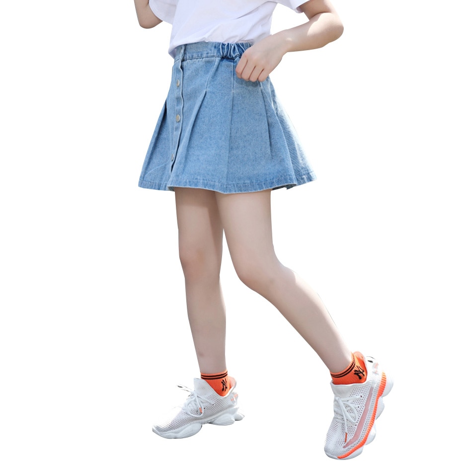 Sommer piger nederdel afslappet stil baby denim nederdel børn ensfarvet nederdel børn streetwear 6 8 10 12 14