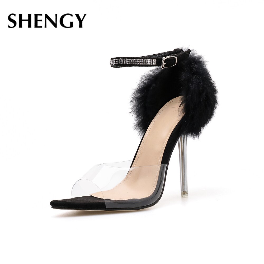 Klar pvc transparent pumps diamant sandaler tunna klackar höga klackar peep toes dam festskor party pump
