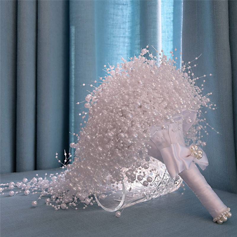 Topqueen F24 Bruidsboeket Bridal Holding Bloemen Pure Parels Bruidsmeisje Bloemen Mode Bruidsboeketten In Voorraad: white