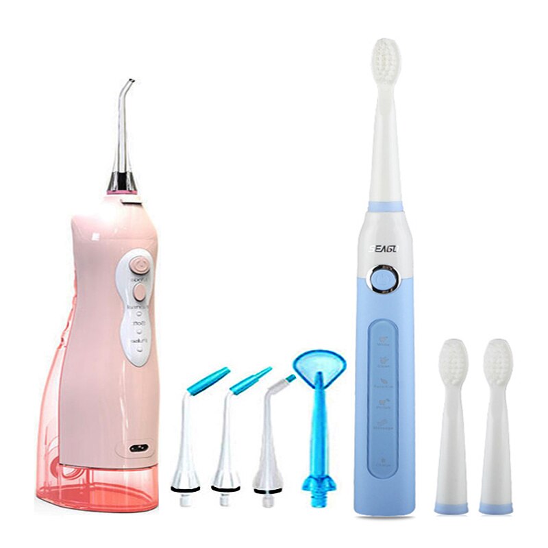 255ml Oral Irrigator USB Recharge Portable Water Flosser 3 Modes Teeth Washing Machine Brush 60-90psi Dental Water Jet: blue brushflooserpk