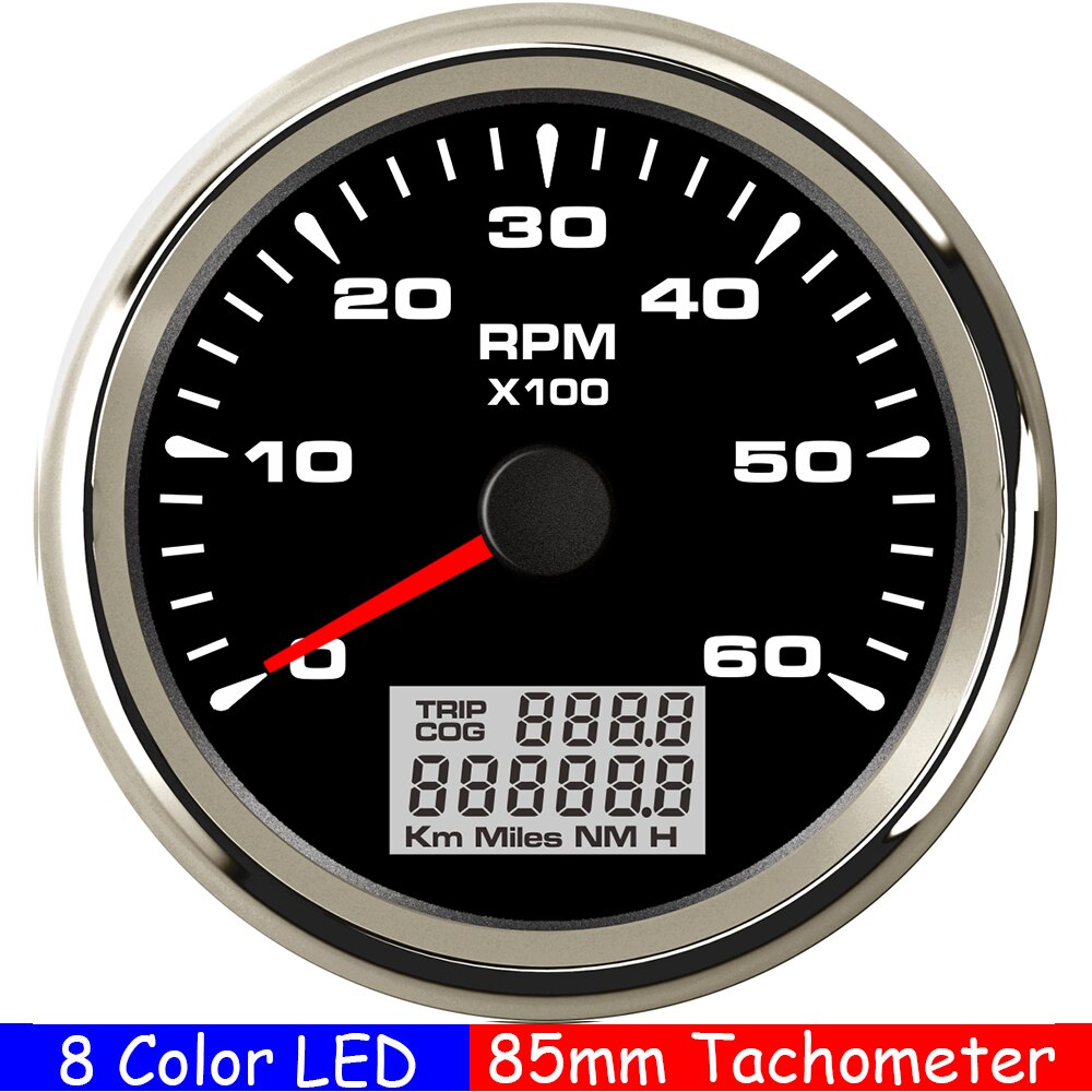 3000,4000,6000,8000Rpm Marine Tacho Meter Met Trip Cog Urenteller Tacho Sensor M16 M18 Waterdichte Auto Boot Toerenteller Gauge 85Mm: 6KRPM BS