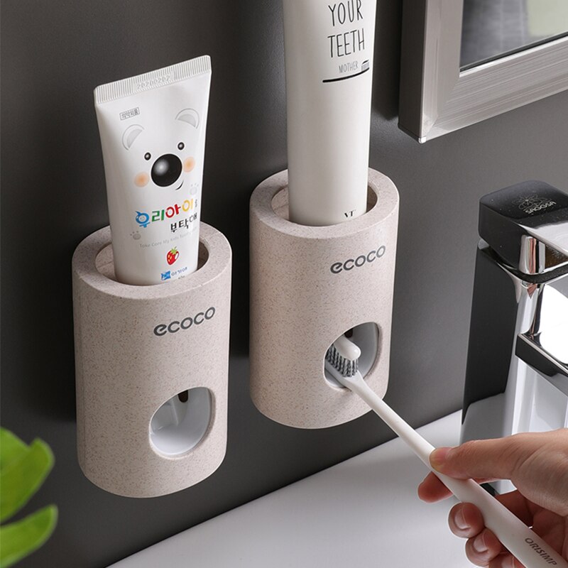 Automatic Toothpaste Dispenser Dust-proof Toothbrush Holder Bathroom Accessories Set Wall Mount Toothpaste Squeezer Storage Rack