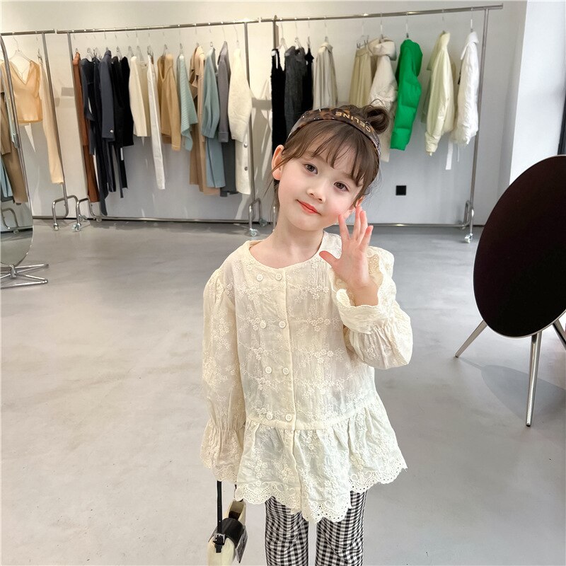 2022 camicette floreali in pizzo a maniche lunghe per ragazze di nuovo arrivo primavera camicette in cotone per bambini abbigliamento per bambini