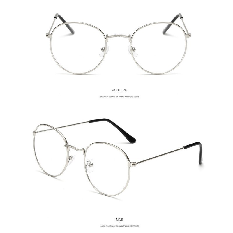 Lunettes noires en cercle rond surdimensionné | Monture métallique rétro, verres transparents, verres de , lunettes Harajuku: Silver