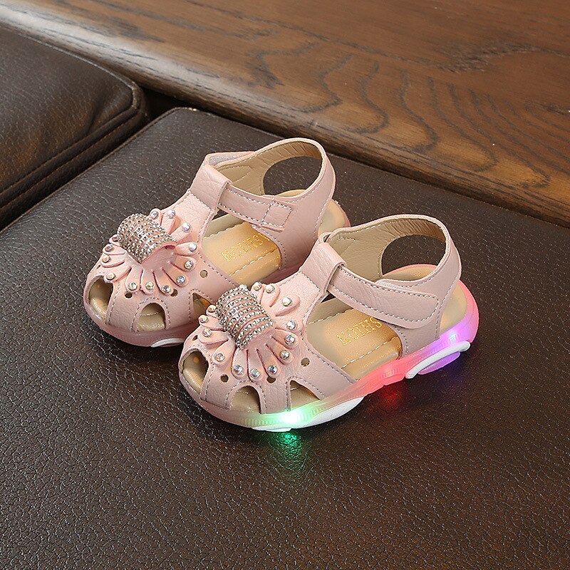 Luminous Children's Sandals kids Non-slip Light Up Beach Sandals Boys Girls Glowing Soft-soled shoes Size 21-30: Pale Pinkish Gray / 11.5