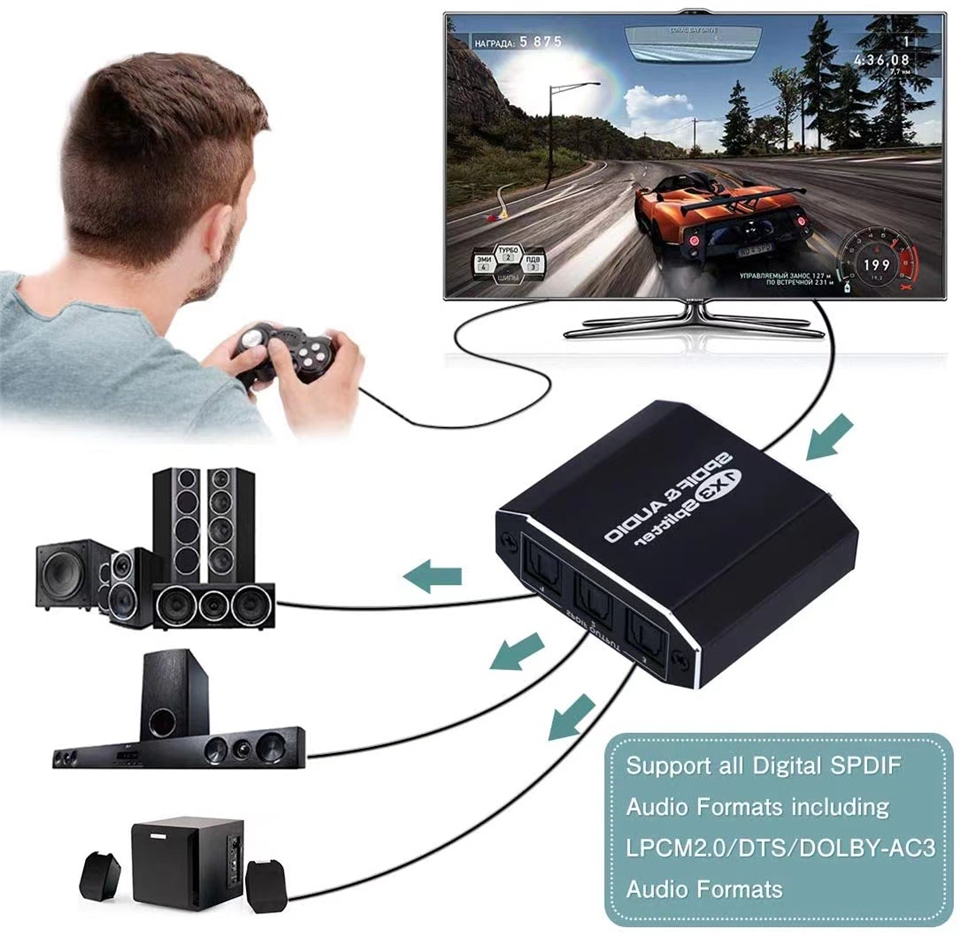 Répartiteur Audio à Fiber optique numérique SPDIF Toslink 1 en 3 sorties 1x3 avec câble optique pour Dolby Digital DTS 5.1 PCM LPCM