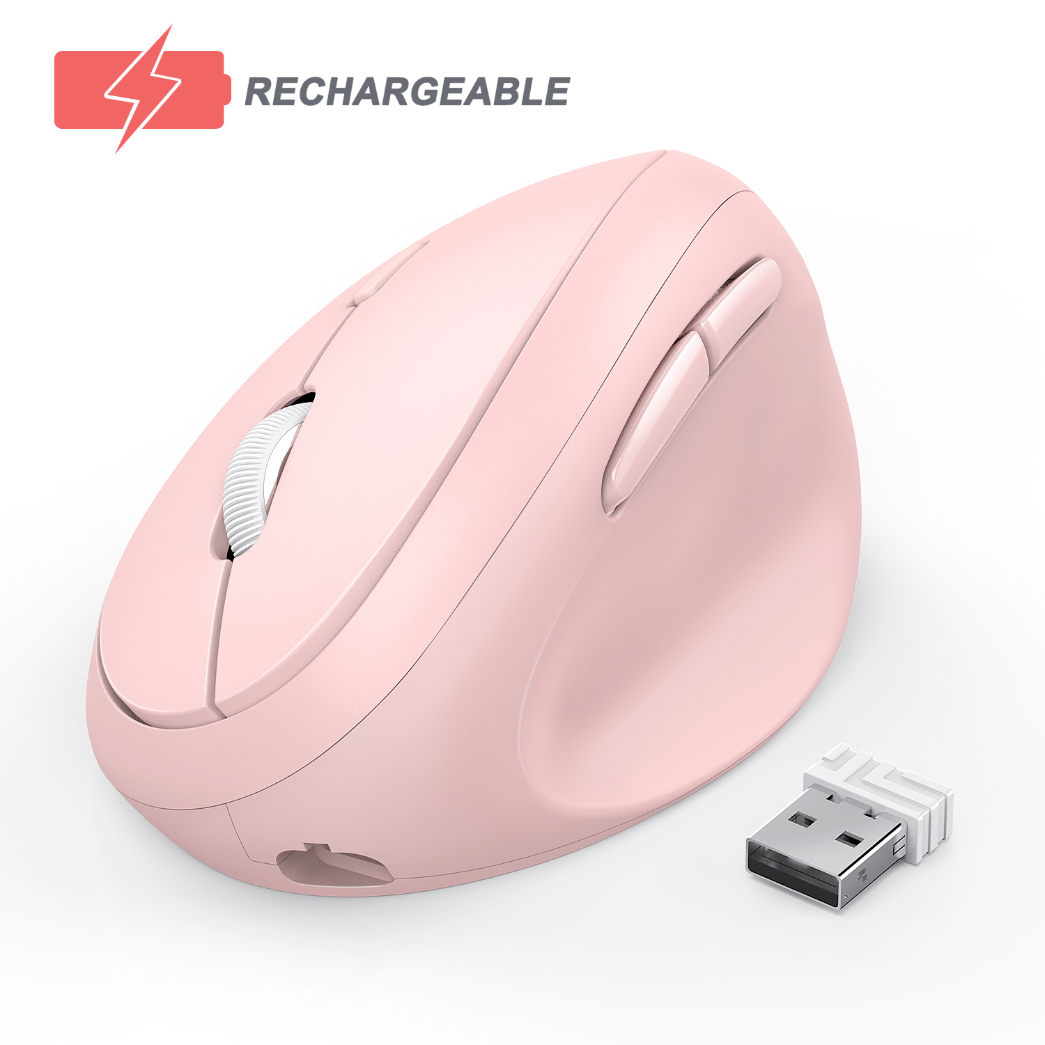 Jelly Kam 2.4Ghz Draadloze Muis Voor Laptop Oplaadbare Ergonomische Verticale Roze Muis Optische Muizen Met 3 Verstelbare Dpi