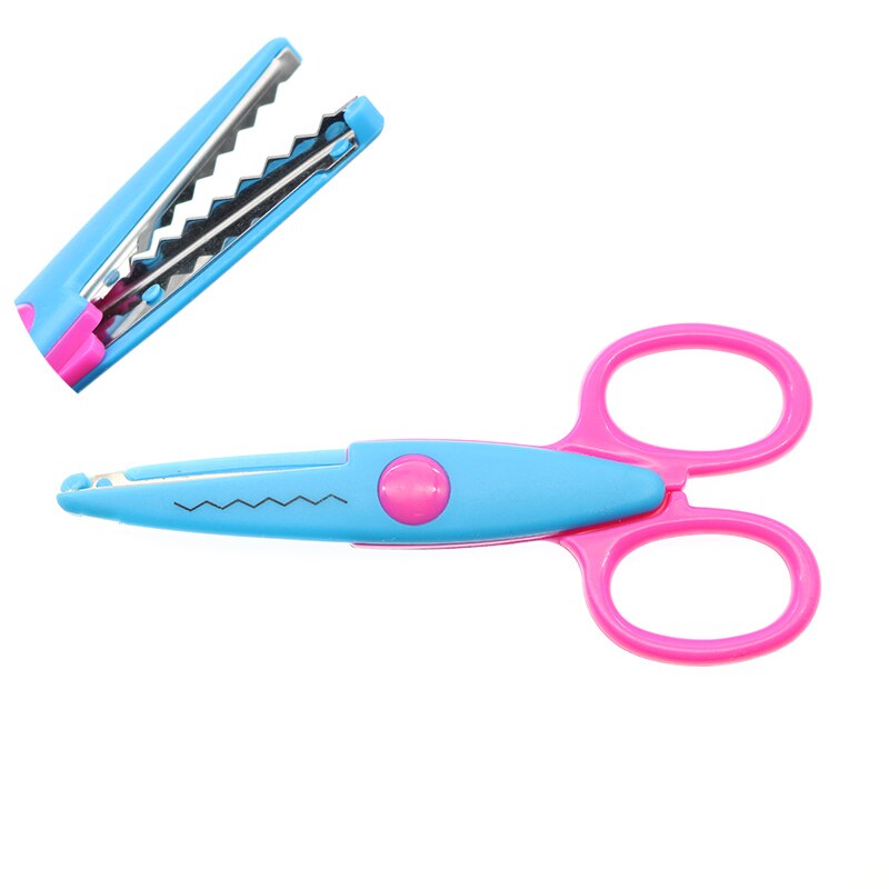 JTSIP Kids Safety Lace Scissors Stainless Steel Plastic Scissors School Paper Cutter Tool Six Patterns Set Children DIY Scissors