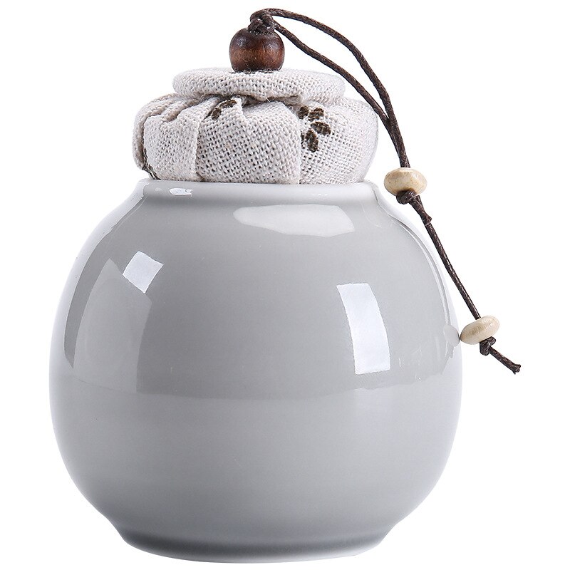 Ice Gray Glaze Tea Caddy Ceramic Sealed Can Japanese Style Mini Small Sized Tea Warehouse Portable Travel Tea Caddy Container