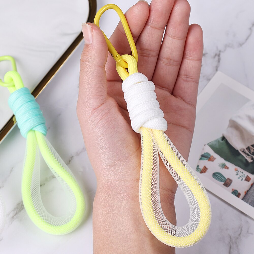 Fluorescent Phone Strap Mesh Landyard For Bags Braided Strips Keycord Hanging Accessories Keychain Mobile Phone Strap Chain