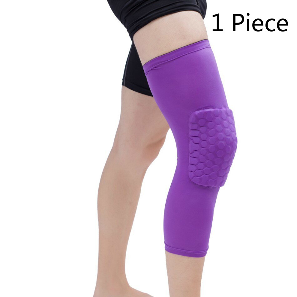 Moeite waard 1 PC Basketbal Kniebeschermers Honingraat Elastische Kneepad Compressie Mouw Foam Brace Patella Protector Volleybal Ondersteuning: S / One Piece Purple