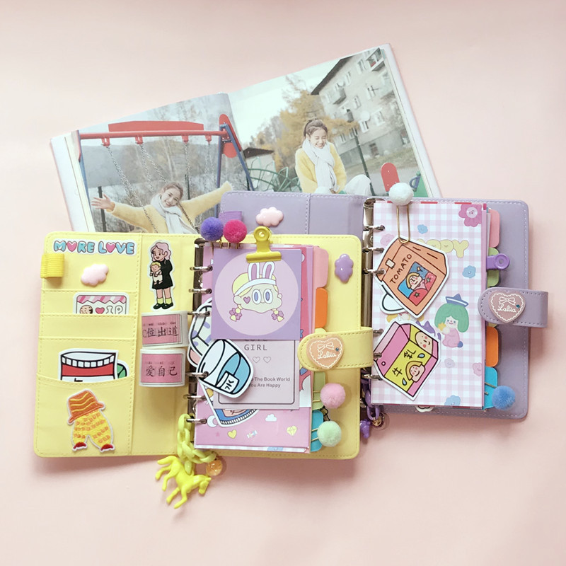 A6 Bitterkoekje Super Set Meisje Hart Notebook Losbladige Diy Notepad Handbook Dagboek Pu Lederen Cover Dagboek Agenda Planner papier