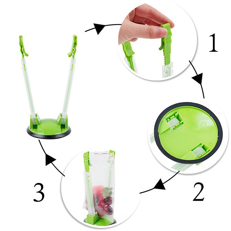Adjustable Non Slip Ziplock Storage Bag Holder Bag Clip Hands-Free Plastic Hands Baggy Rack Sandwichs Bag Racks Kitchen Gadget