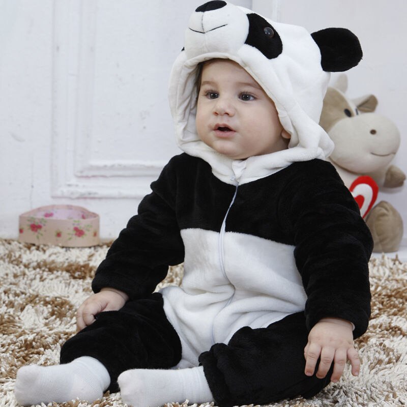 baby romper sød spædbarn dreng pige langærmet jumpsuit børn varm vinter panda dyr hætteklædte romper baby tøj tøj – Grandado