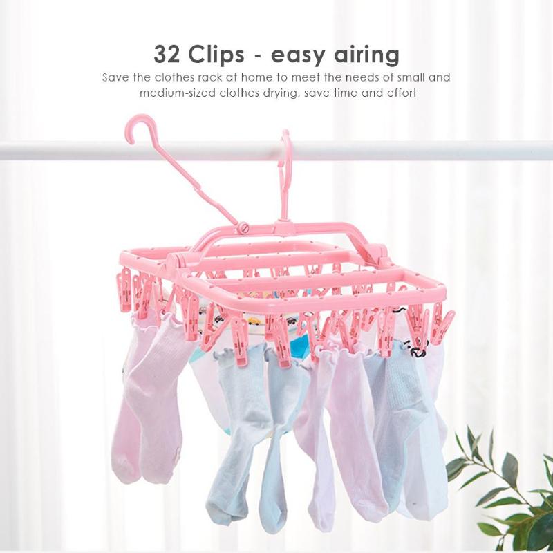 32 Clips Portable chaussettes tissu cintre support pince à linge multifonctionnel support de séchage porte-chaussette garde-robe rangement cintres en tissu
