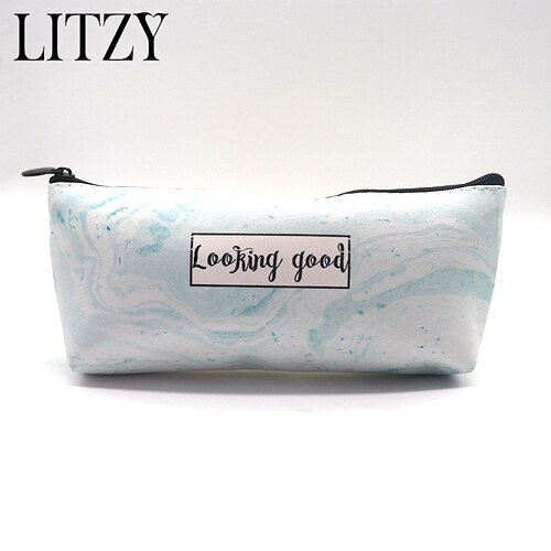 Marmer Etui School Leuke Potlood Gevallen Voor Meisjes Jongen Kawaii Lederen Grote Pen Tas Pencilcase Zakje School Briefpapier: Light green 2