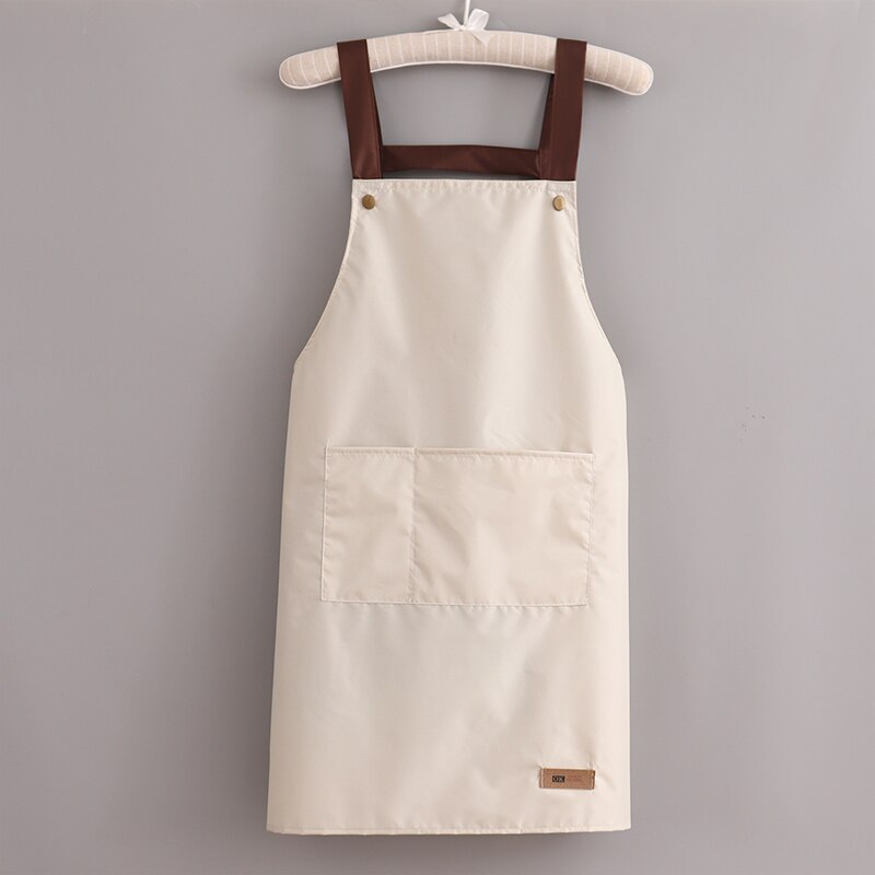 Waterproof Aprons Women Kitchen Accessories Simple Men Apron Strap Waist Thin Work Clothes With 2 Pockets Cartoon Long Smock: white