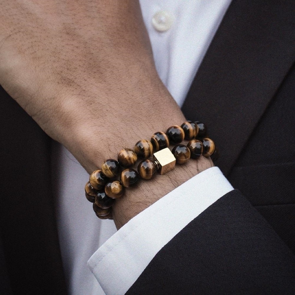 NAIQUBE Men Bracelet 10mm beads Bracelet FashionClassic Stone Beaded Charm Bracelets & Bangles For Men Jewelry