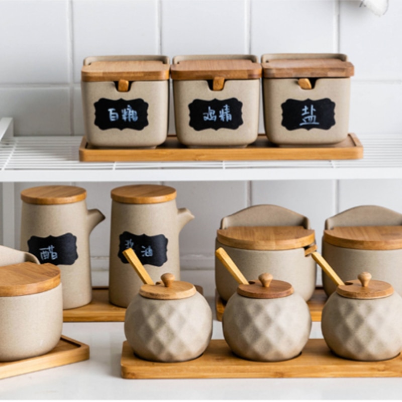 Kök krydda burk olja flaskuppsättning hushåll keramisk krydda låda salt shaker kryddflaska full uppsättning japansk stil