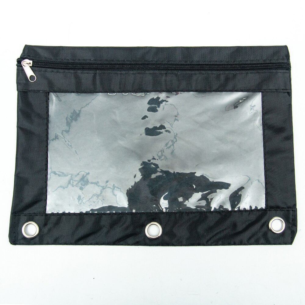 1PC Zippered Ring Binder Document Folder Stationery Pouch 3 Holes Ring File Cabinet School Office Supplies Storage File Folder: Black