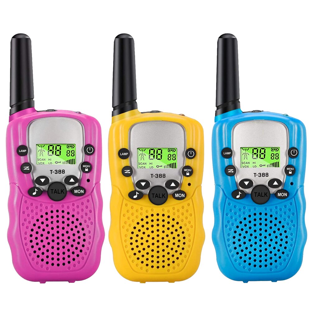 2/3 Pack Kids Walkie Talkies 3km Range 22 Channels 2 Way hand-free interphone Mini Two-Way Radio Station Family Camping: Pink Yellow Blue  EU