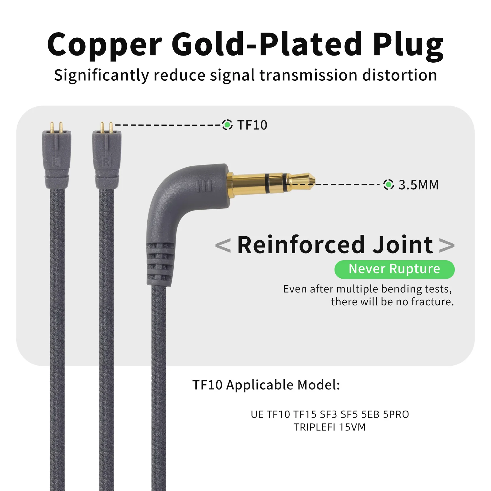 OKCSC TF10 HIFI Wymienny Kabel robić Słuchawek UE TF10 TF15 SF3 SF5 5EB TRIPLEFI 15 NM 3.5mm OFC Pozłacany Wtyk Kabel robić Słuchawek