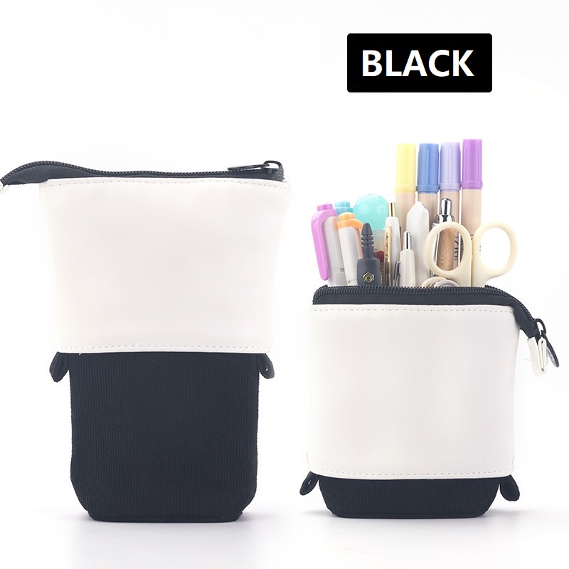 Estuche para lápices, portalápices de puntos, tela de lona, material escolar estacionario coreano, organizador de regla para niños, bolsa de , caja de pie para transformador: Azul marino