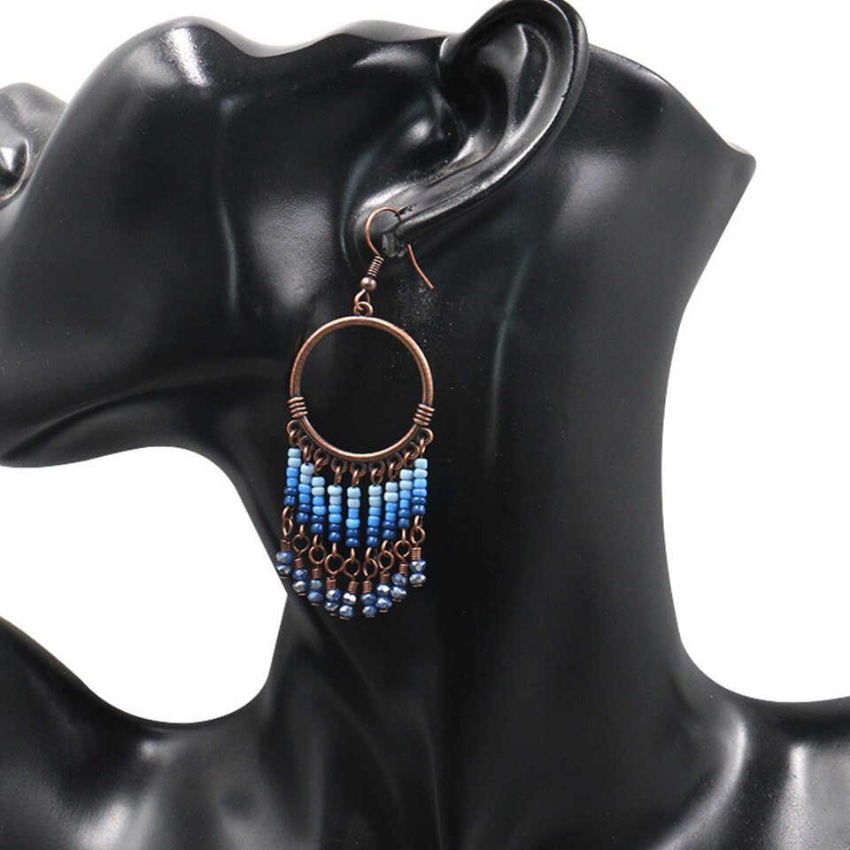 Vintage Round India Boho Ethnic Beads Dangle Tassel Earrings for Women Female Hanging Earrings Jewelry Accessories