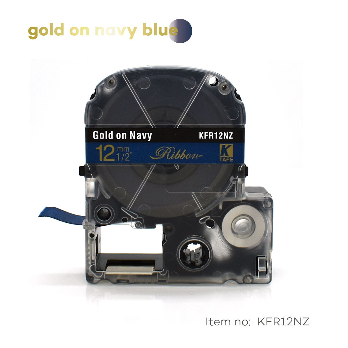 Satin Ribbon Labeling Tapes 12mm*5m SFR12BK SFR12PK SFR12KZ SFR12NZ SFR12RZ Compatible Epson KingJim Label Printer LW-300 LW-700: gold on navy