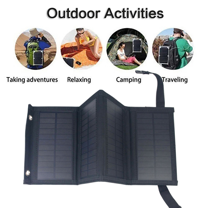 20W Foldable Solar Panel Kit USB 5V Solar Pannel Power Bank Cells Waterproof Solar Battery for Outdoor Camping Hiking Charger