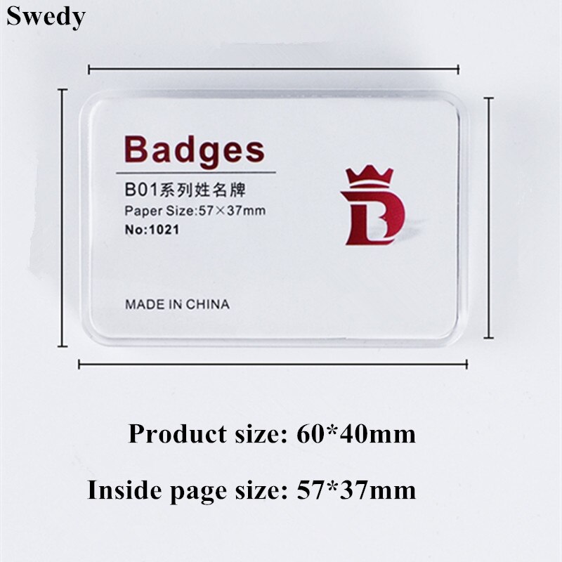 60X40Mm Clear Plastic Horizontale Naam Tags Badge Werk Kantoor Acryl Id-kaart Badge Houders Met Pin