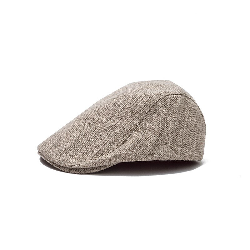 Showersmile Zomer Heren Baret Linnen Platte Pet Verstelbare Krantenjongenspet Ademend Vintage Effen Oranje Ivy Eendenbek Hoed: Khaki