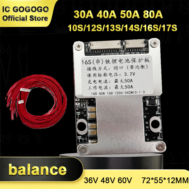 30a 40a 50a 80a 12s 13s 14s 16s 17s 36v 48v 60v lifepo 4 li-- ion litiumbatteri beskyttelseskort balansert bms 3.7v- ion 3.2v energi