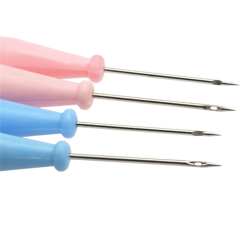 Herramientas de costura de acero para zapatos, bolsos, gancho de agujero, herramienta de cuero hecha a mano, aguja de reparación de aguja cónica con mango de plástico, 5 uds.