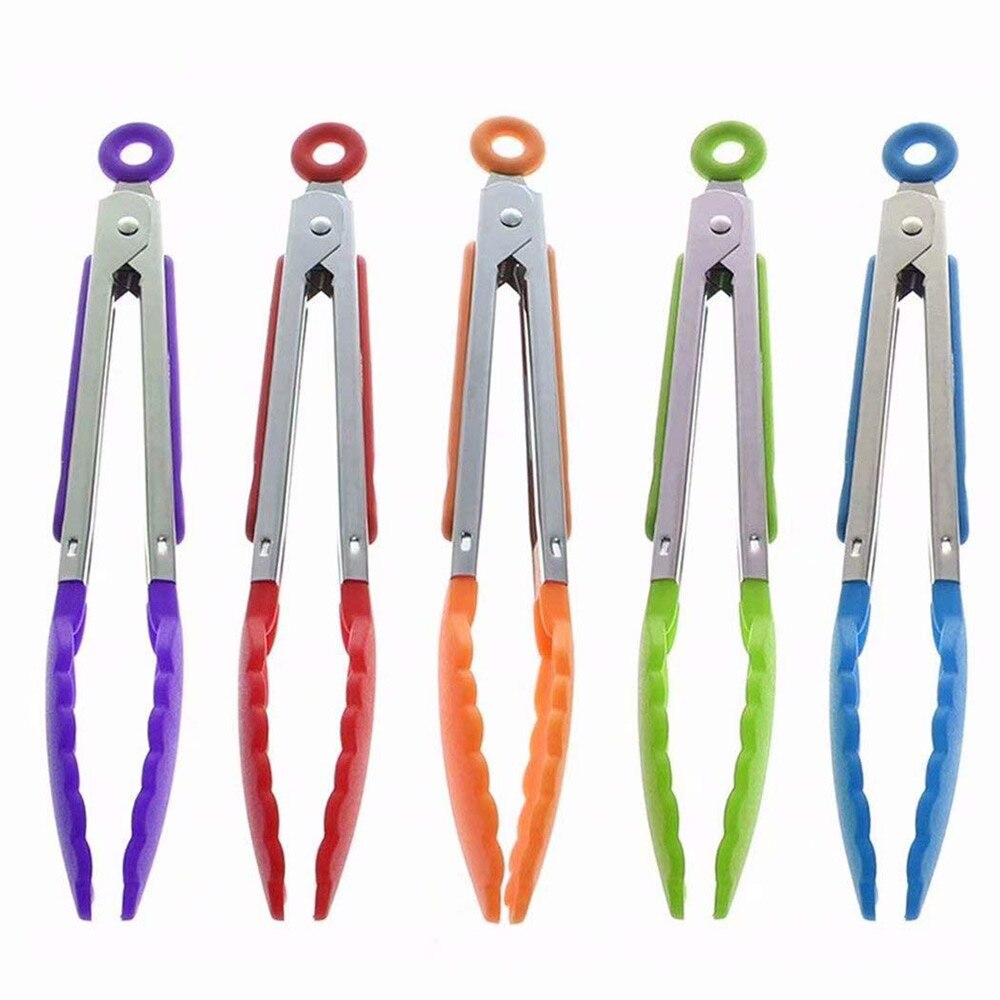 ABEDOE Stainless steel Silicone Kitchen Tongs BBQ Clip Salad Bread Cooking Food Serving Tongs Kitchen Tools Random Color