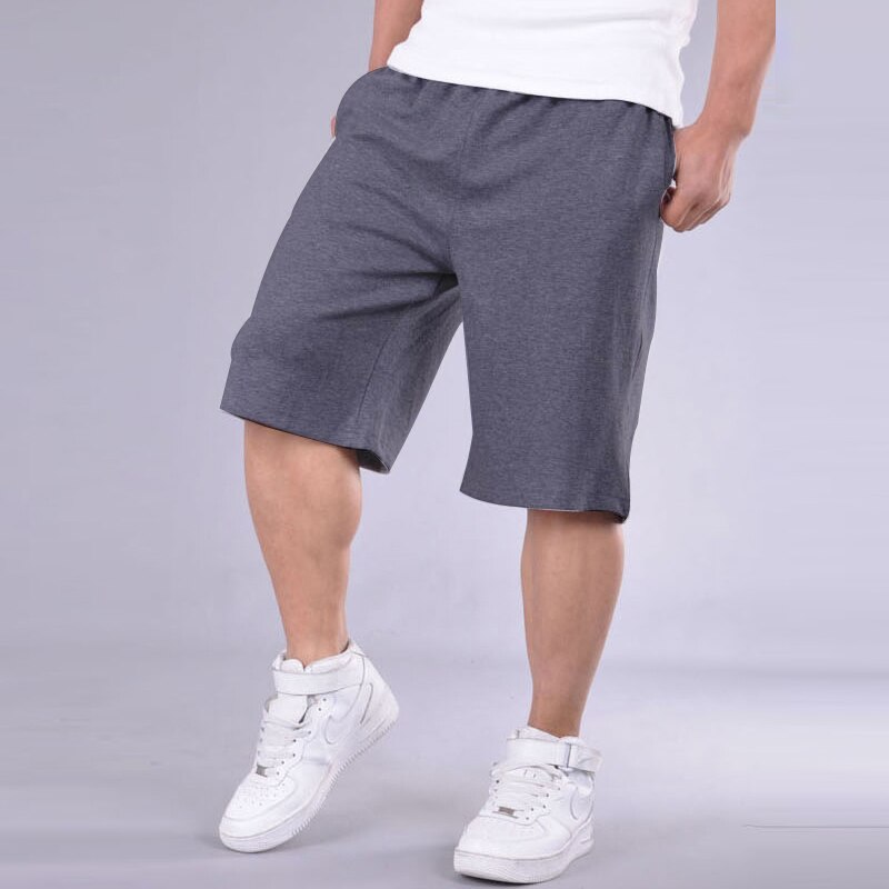 Stor storlek shorts herr solid baggy lösa elastiska shorts bomull casual plus size shorts extra stora stora plus storlek 4xl 5xl 6xl 7xl: Mörkgrå / Xxl