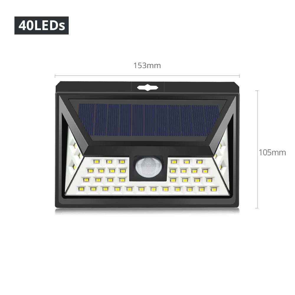 Farolas solares luz LED de jardín lámpara Solar Wireles Sensor de movimiento Iluminación para exteriores impermeable decoración lámpara de pared de seguridad: 40 LEDs 3MODE