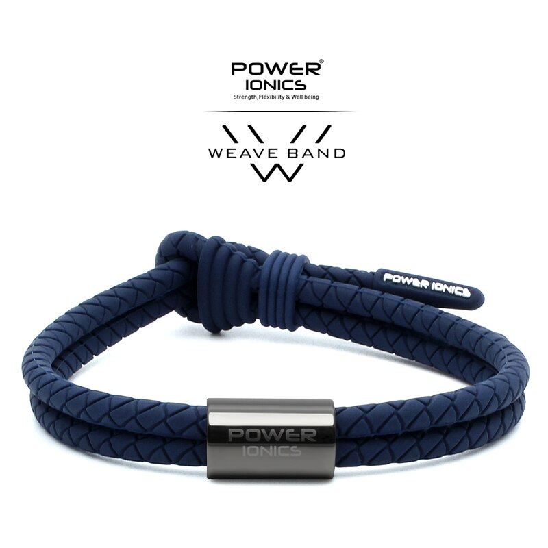 Power Ionics WEAVE BAND Unisex Waterproof Ions and Germanium Sports Bracelet Free Lettering: Navy-GunGray Ring